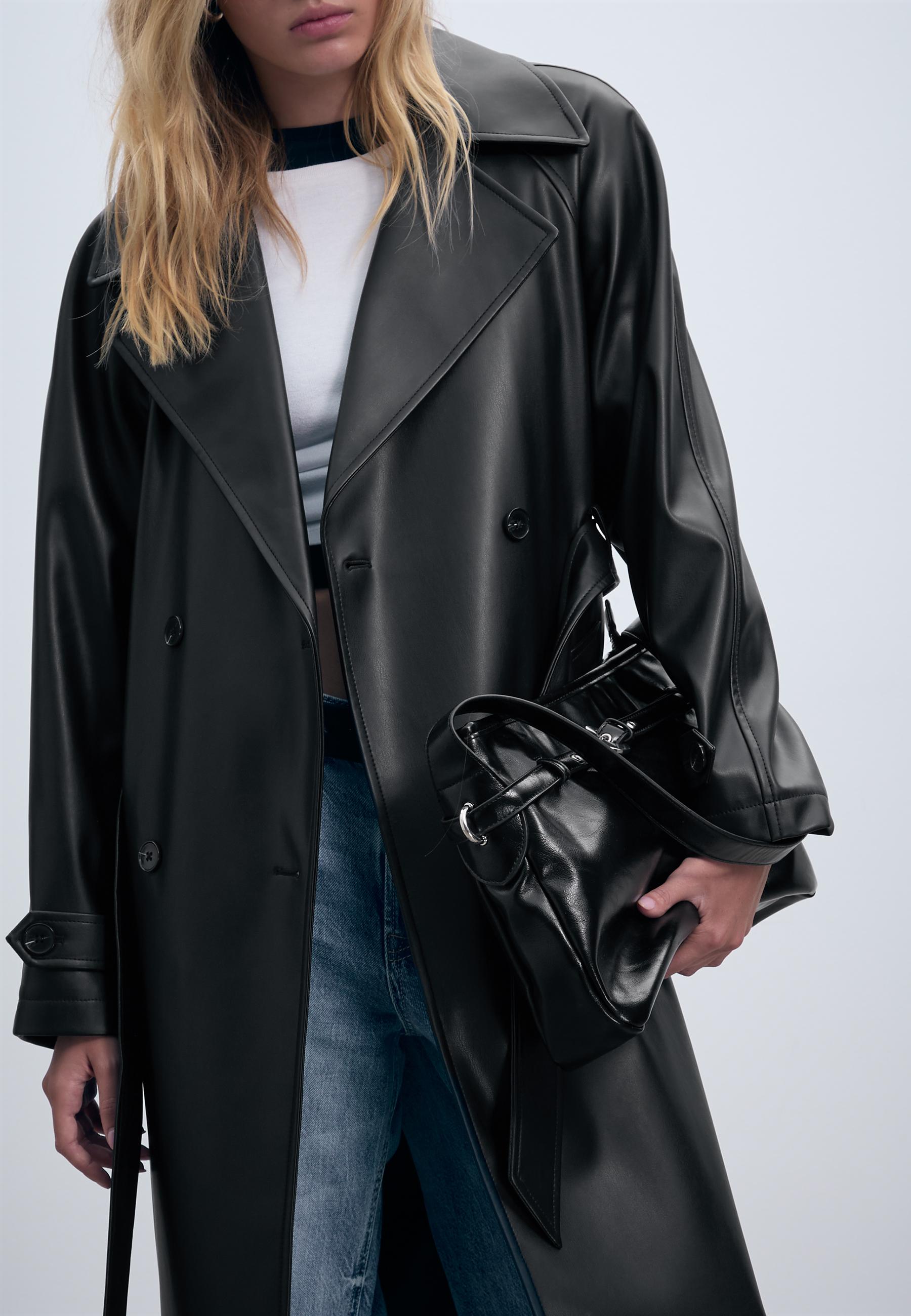 Aurrelia | Long Trenchcoat with Leather Effect