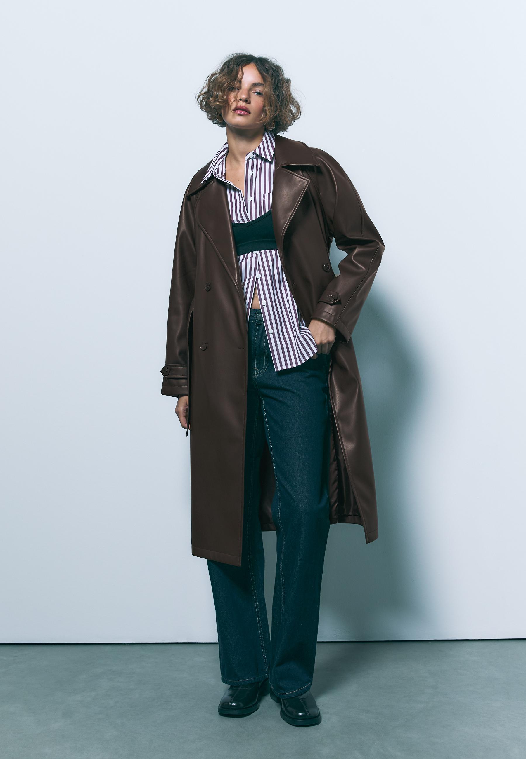 Aurrelia | Long Trenchcoat with Leather Effect