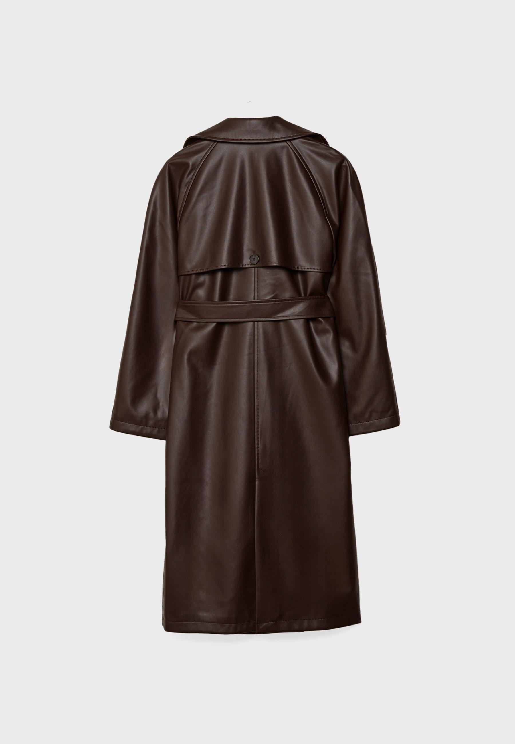 Aurrelia | Long Trenchcoat with Leather Effect