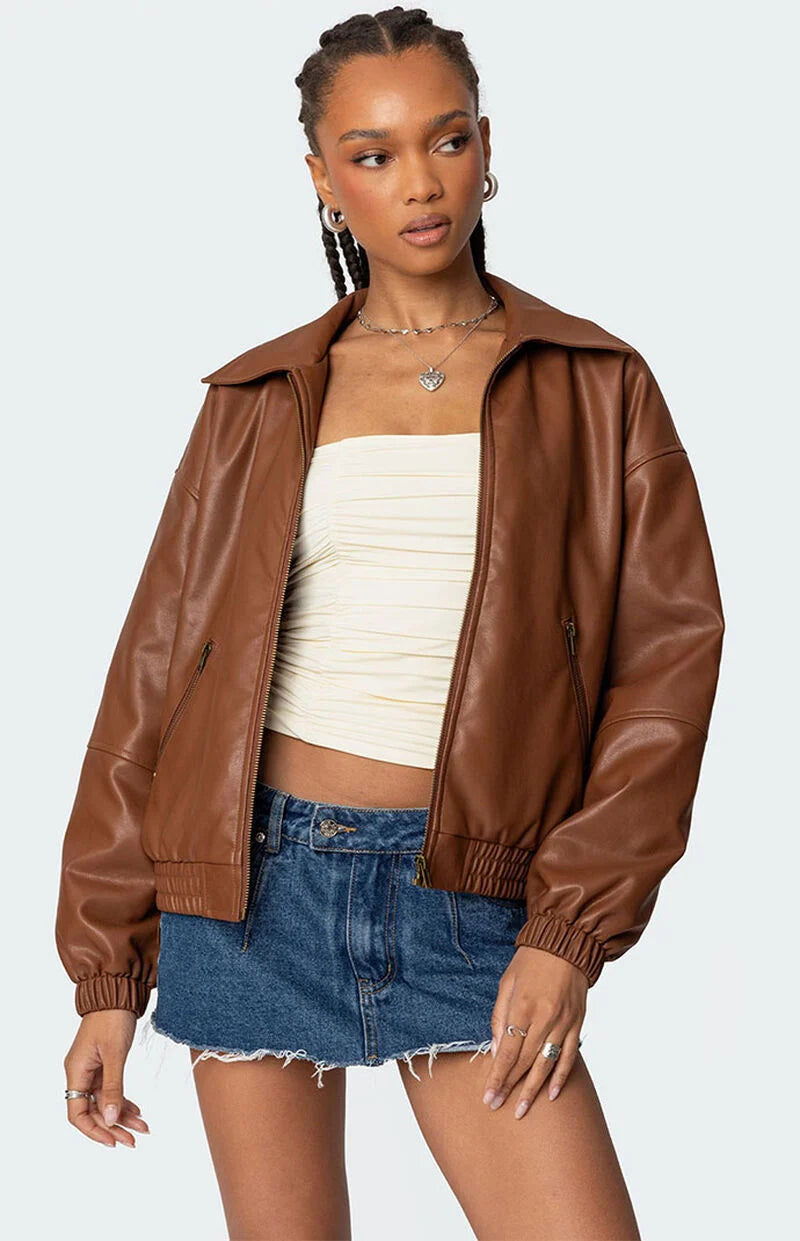 Natalie Faux Leather Bomber Jacket