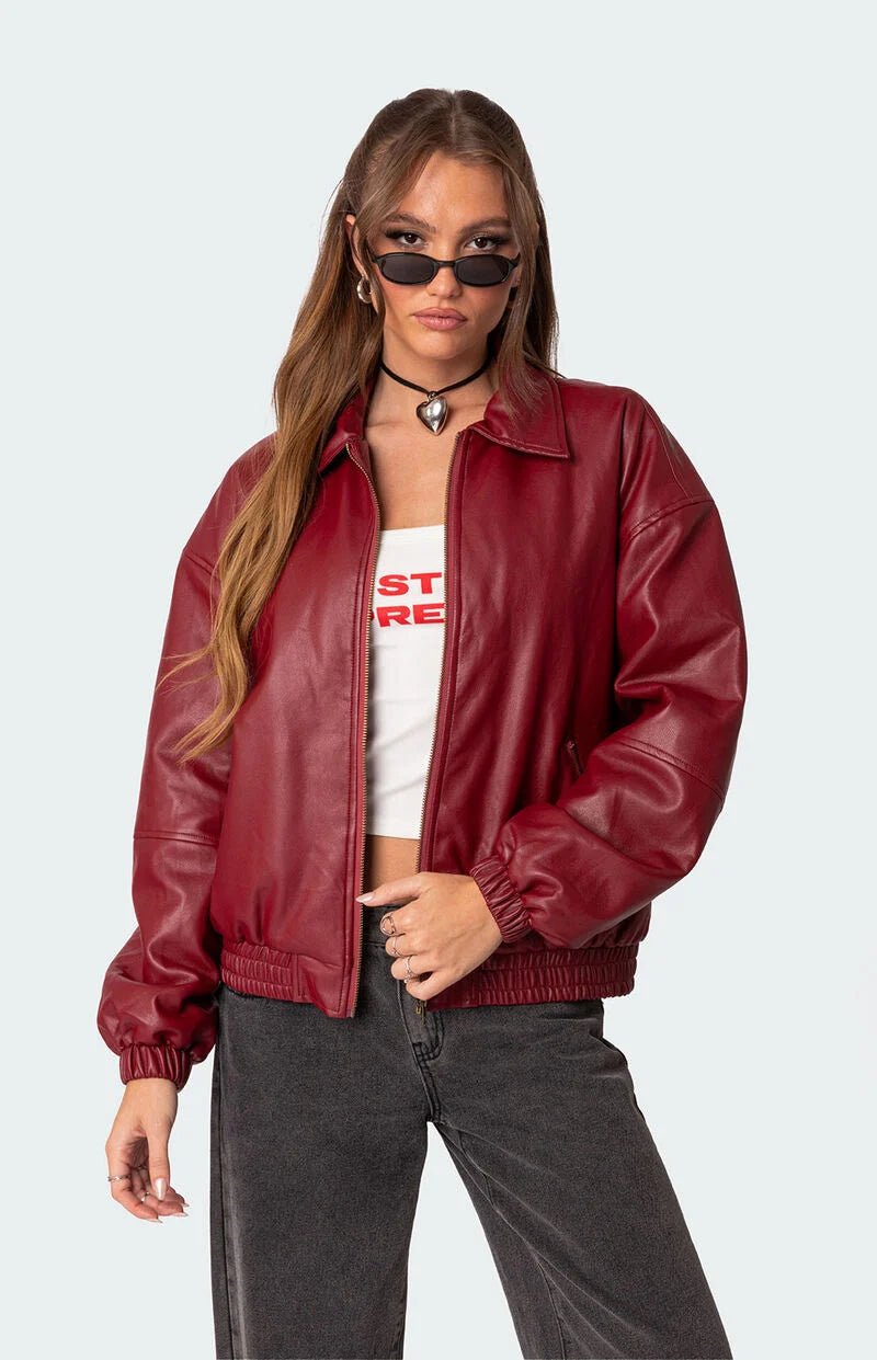Natalie Faux Leather Bomber Jacket