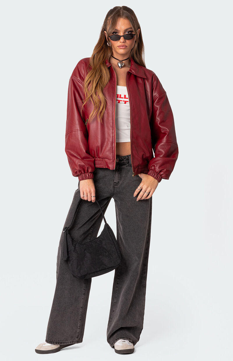 Natalie Faux Leather Bomber Jacket