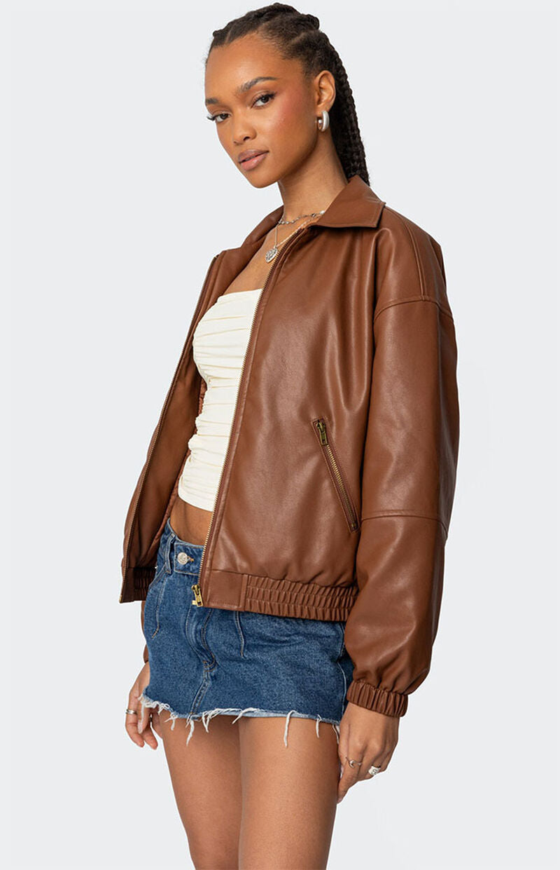 Natalie Faux Leather Bomber Jacket