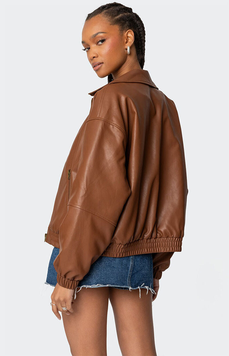 Natalie Faux Leather Bomber Jacket