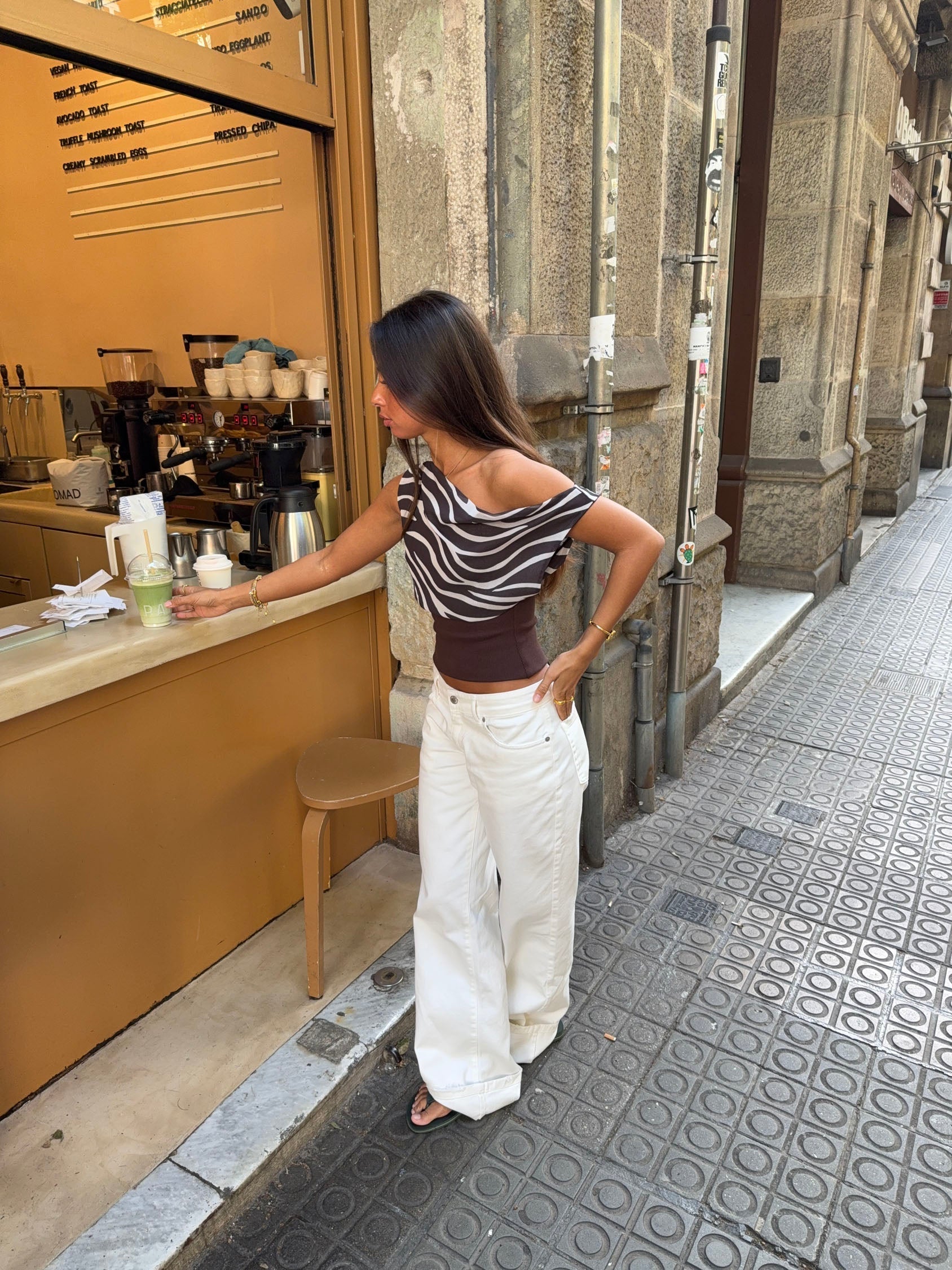 Kimmie top with zebra print - Brown/white