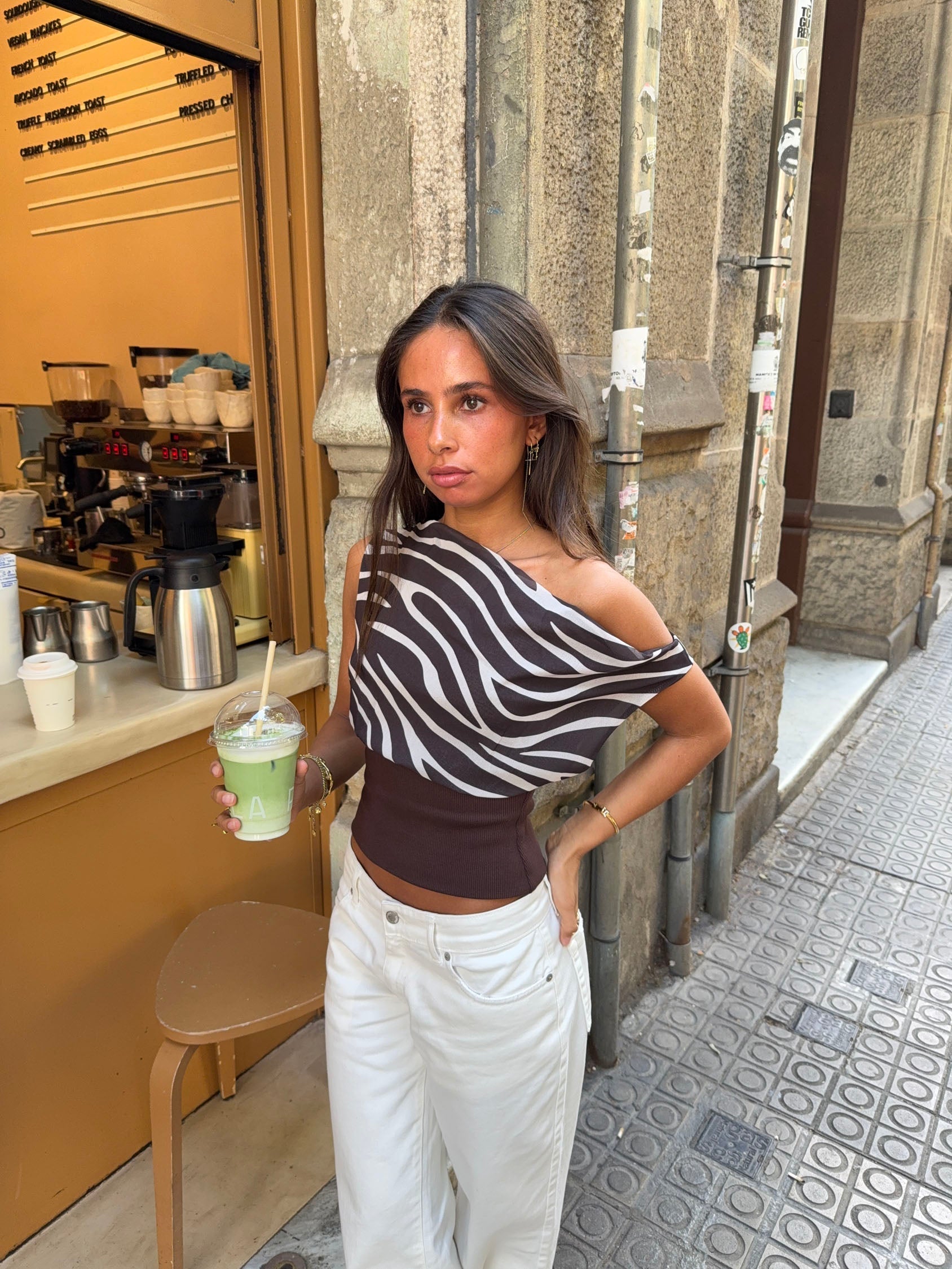 Kimmie top with zebra print - Brown/white