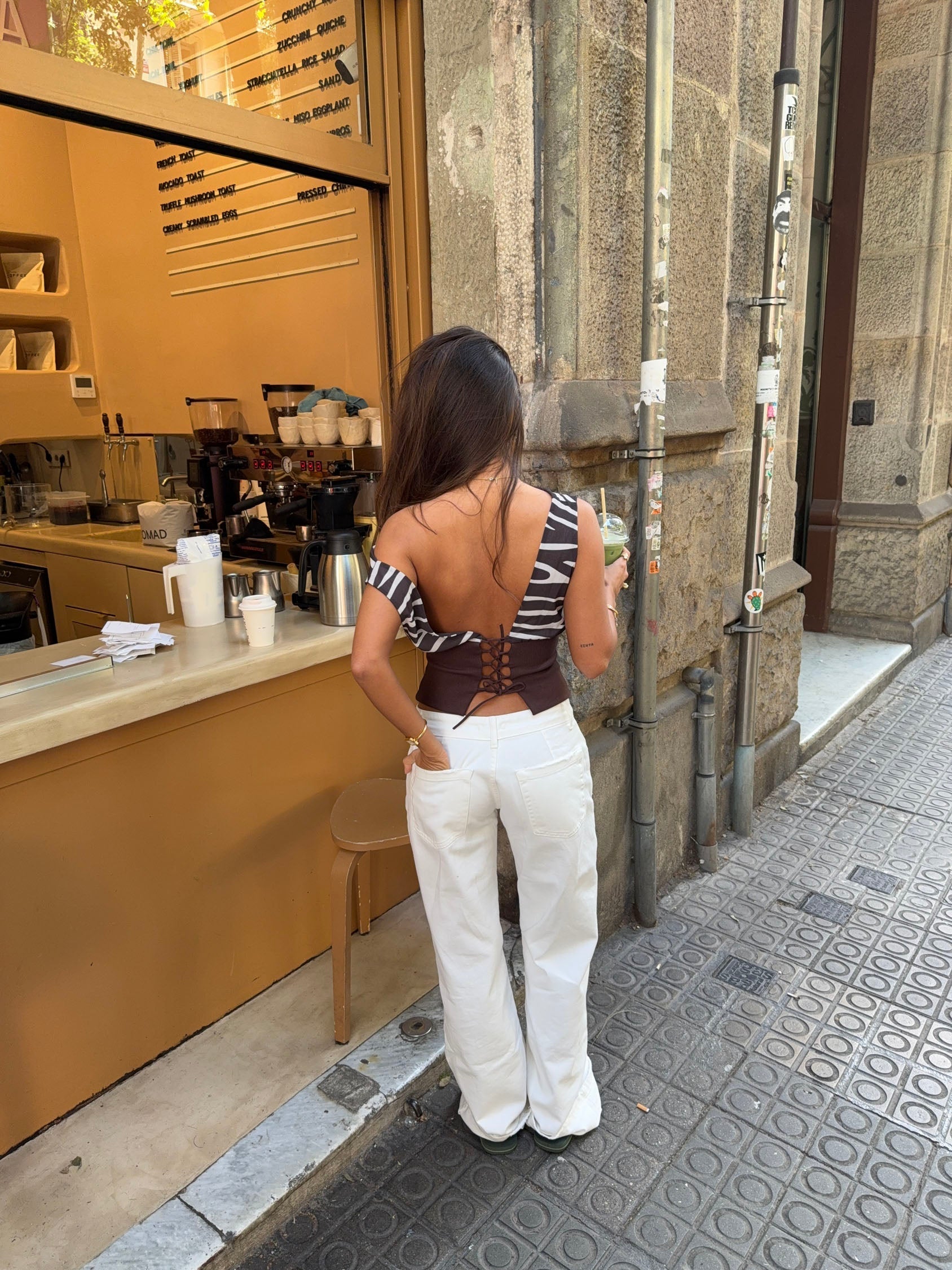 Kimmie top with zebra print - Brown/white