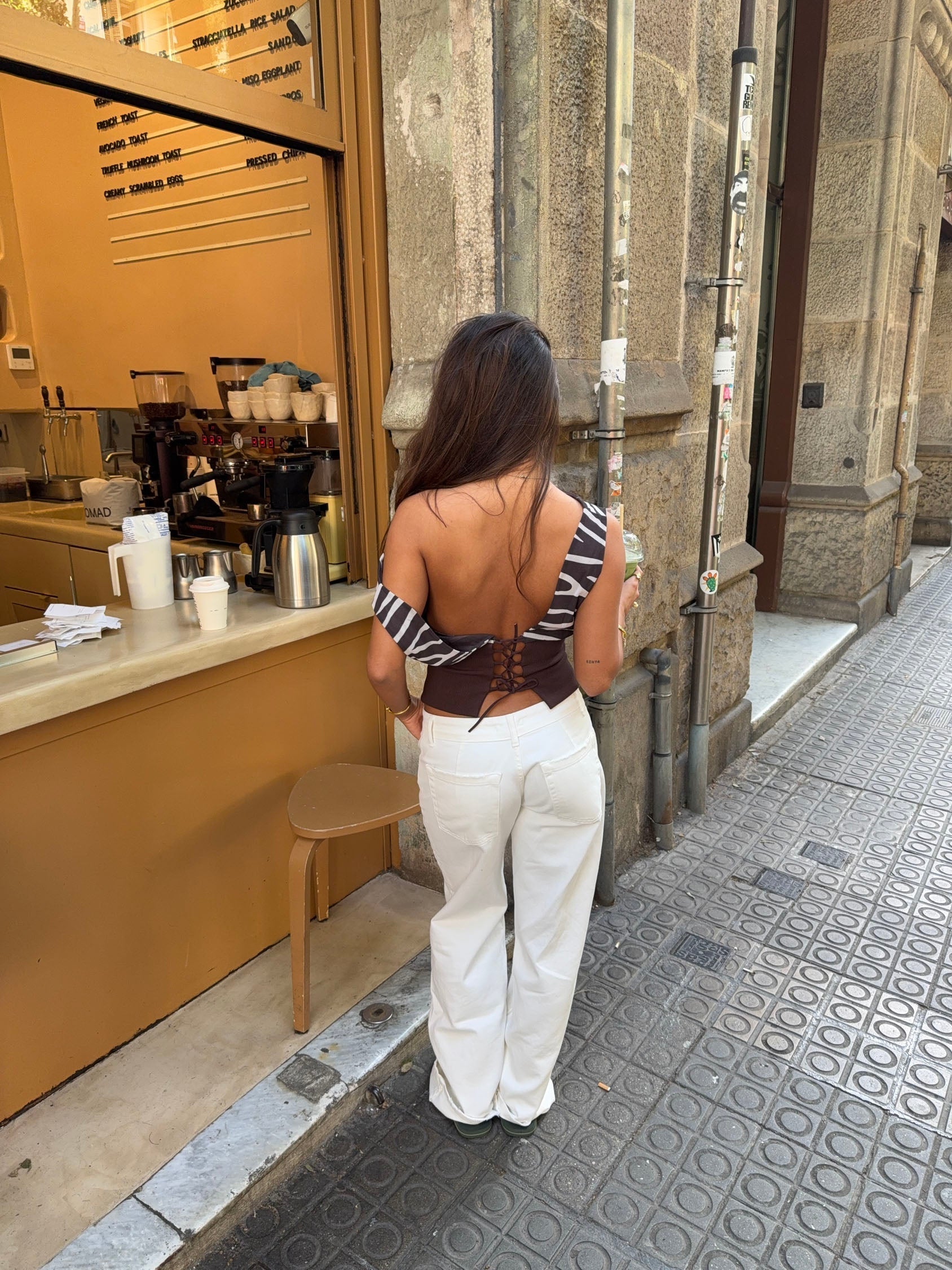 Kimmie top with zebra print - Brown/white