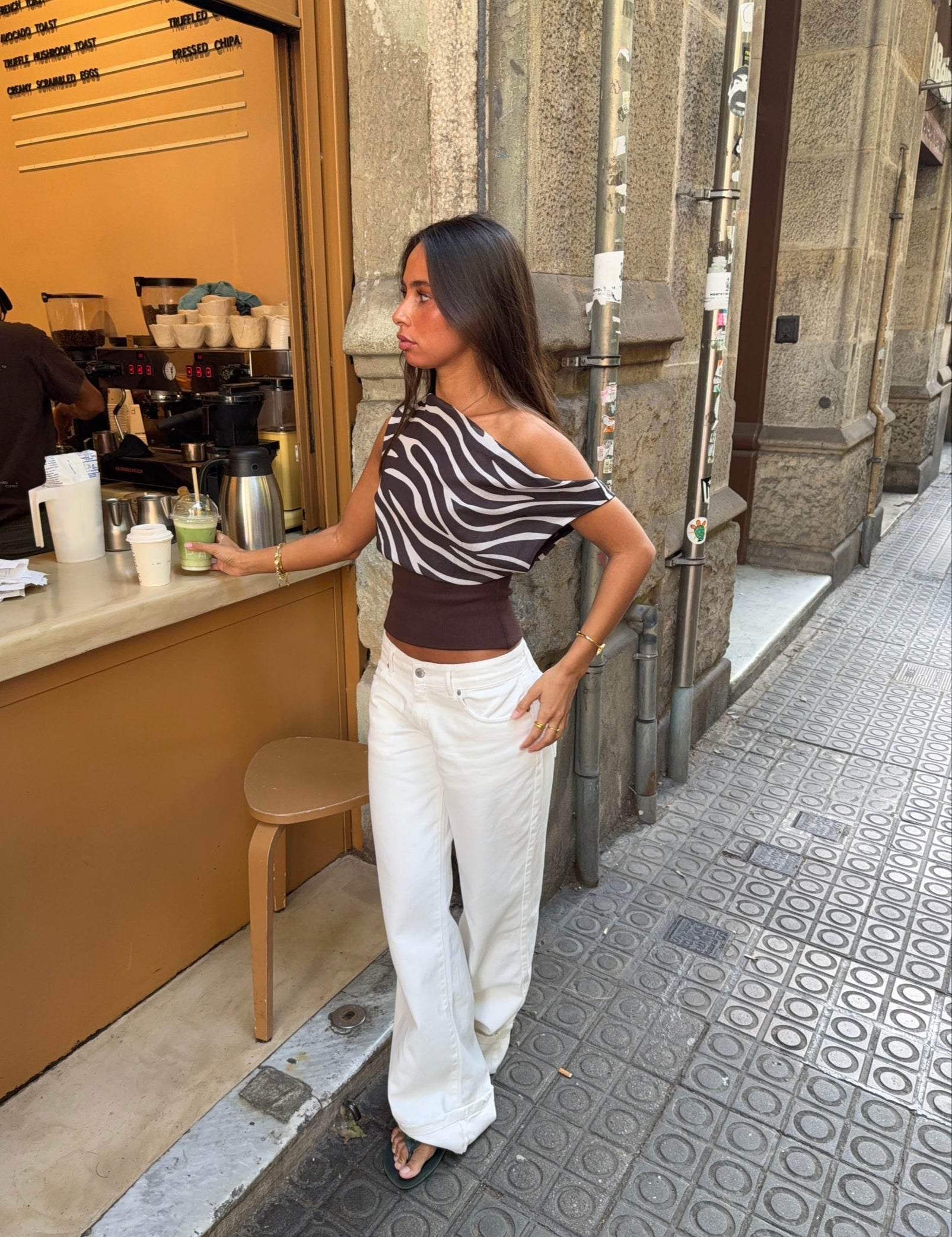 Kimmie top with zebra print - Brown/white