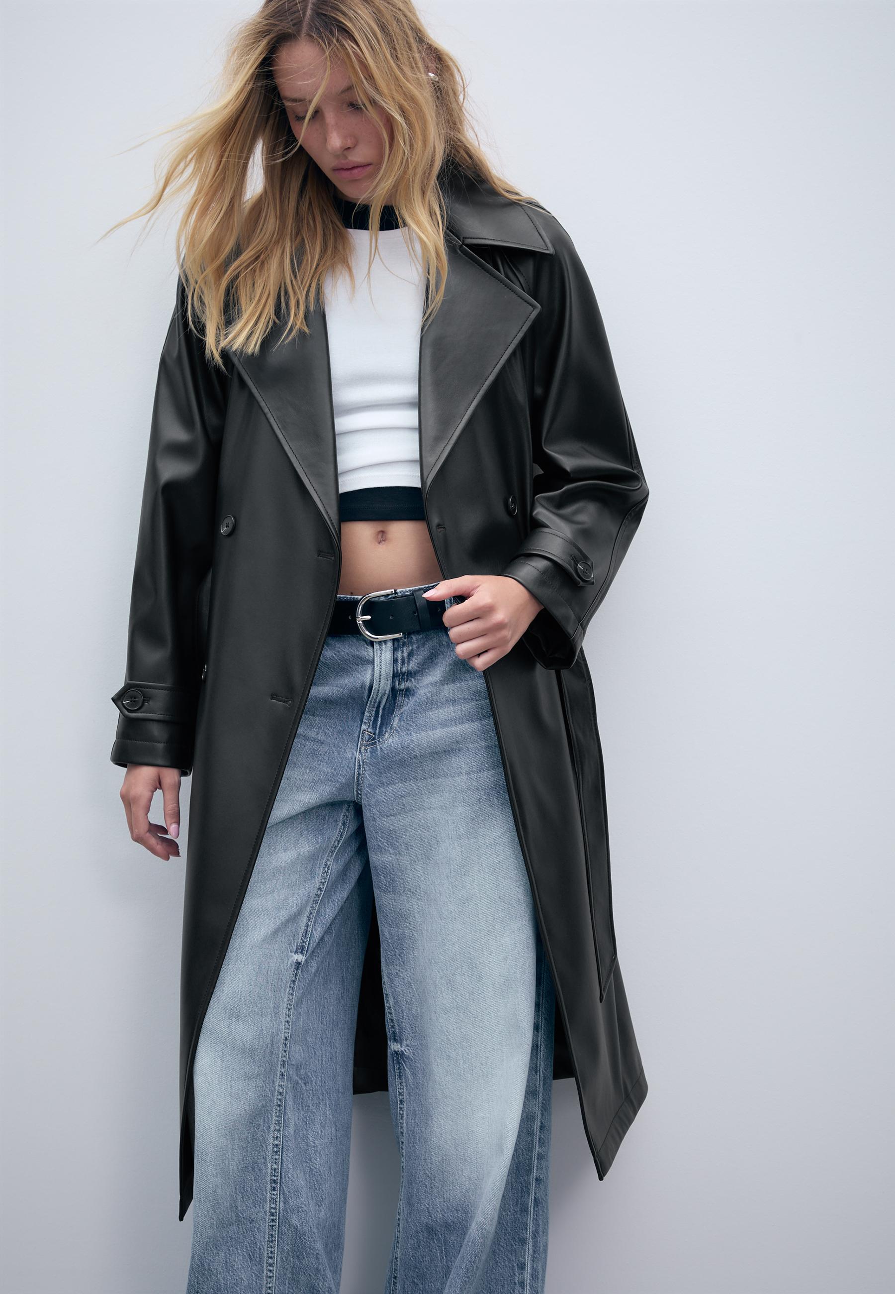 Aurrelia | Long Trenchcoat with Leather Effect