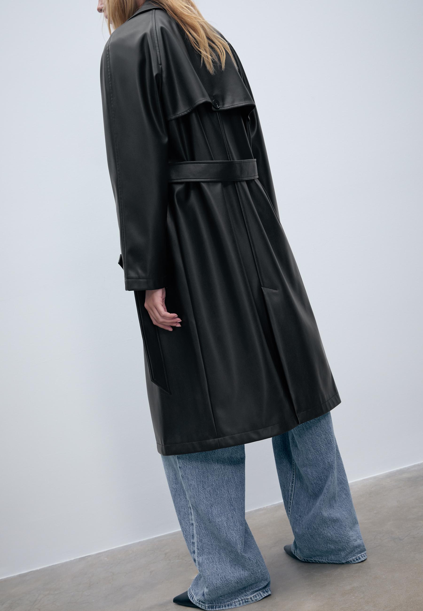 Aurrelia | Long Trenchcoat with Leather Effect