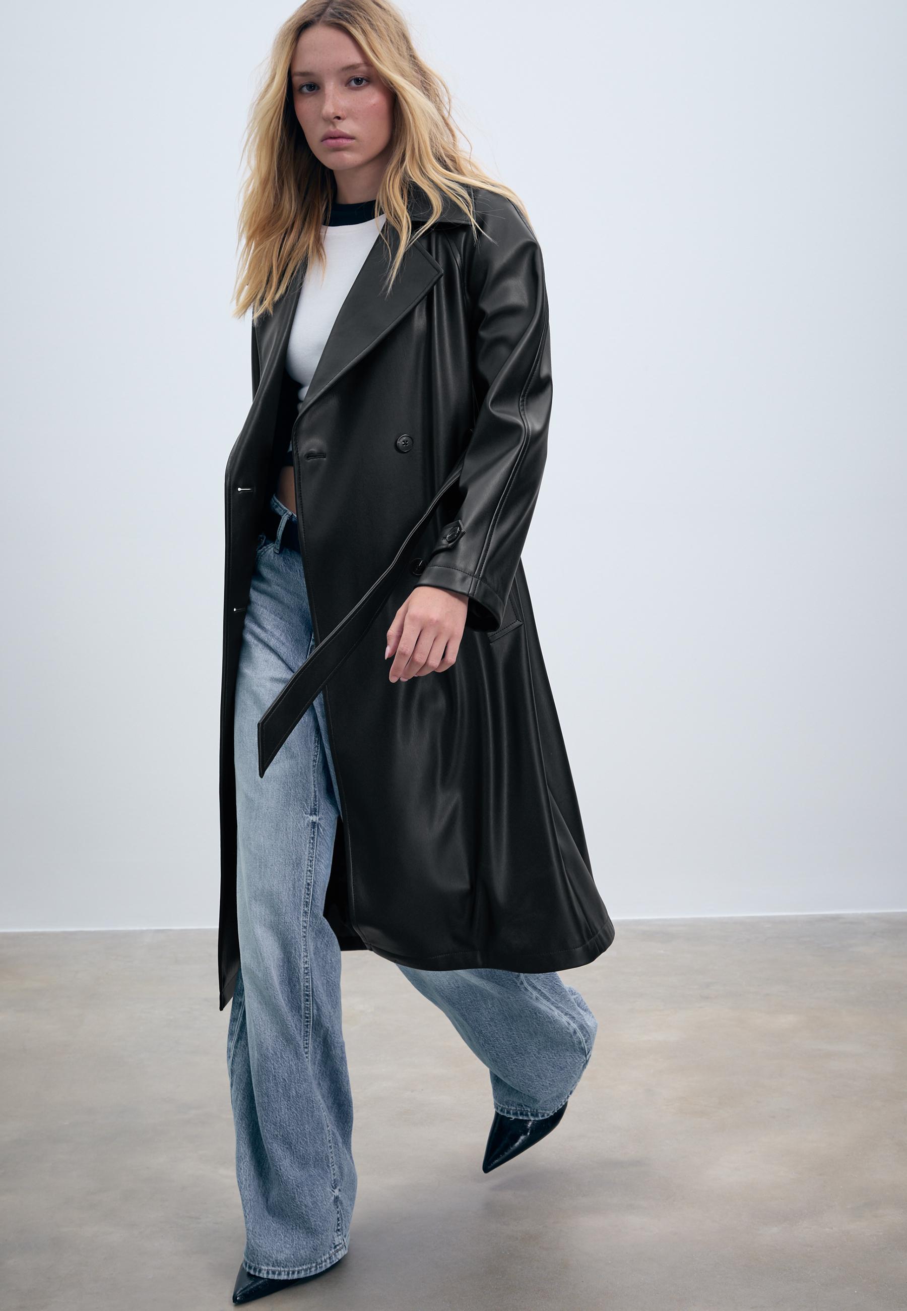 Aurrelia | Long Trenchcoat with Leather Effect