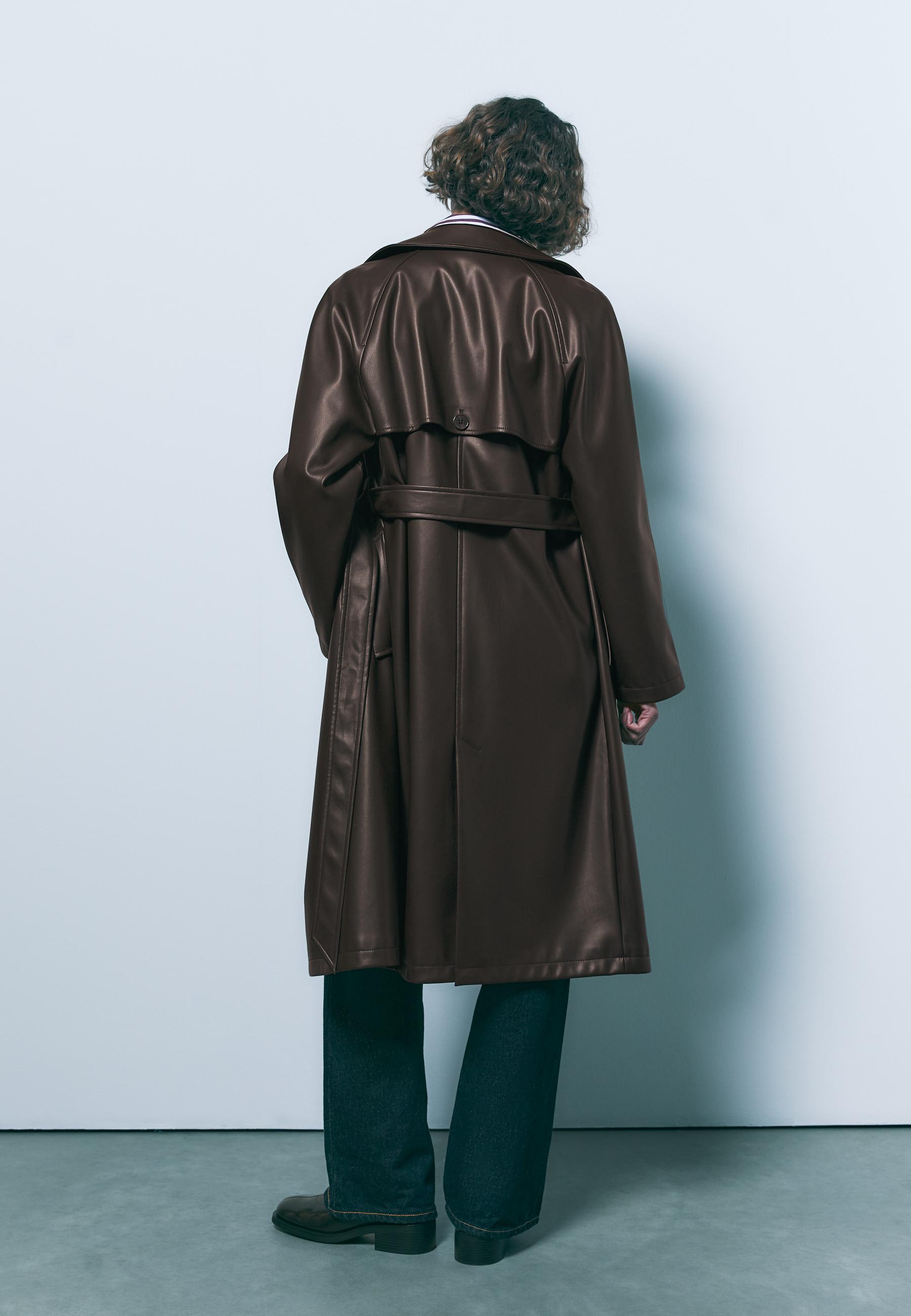Aurrelia | Long Trenchcoat with Leather Effect