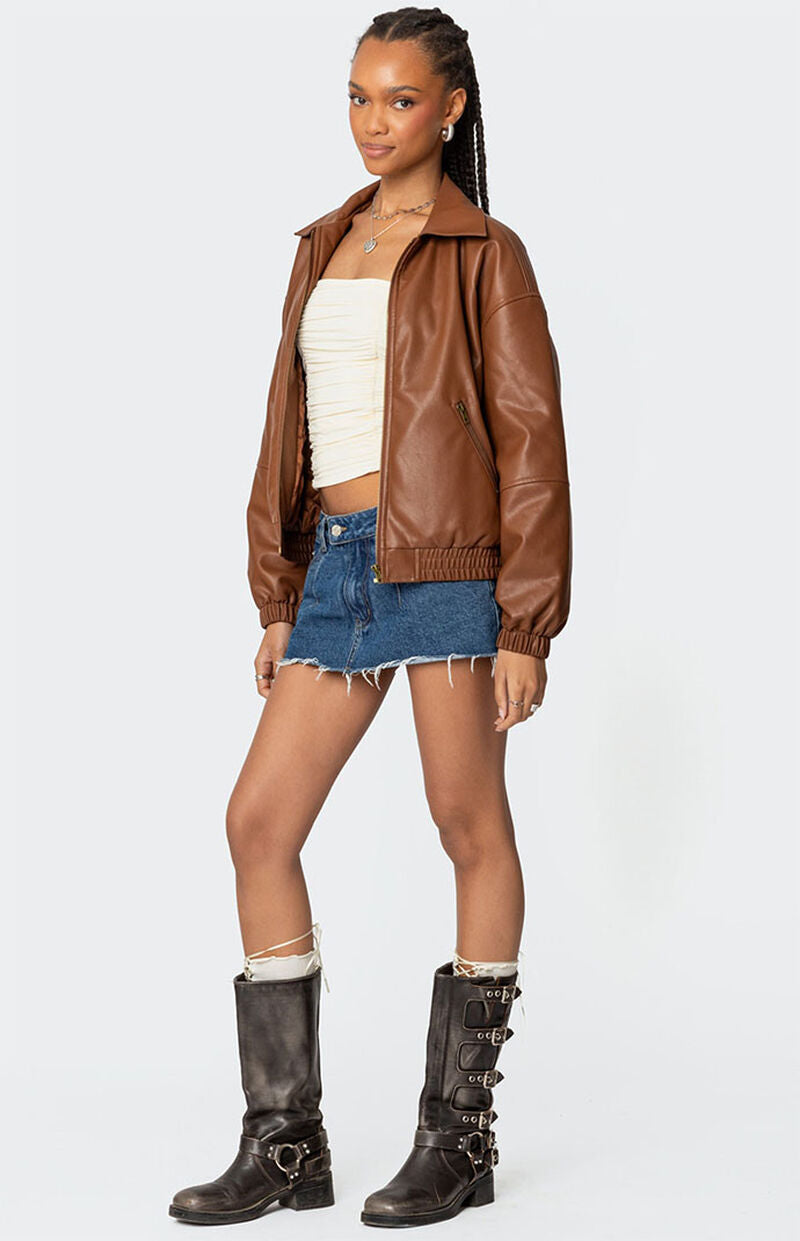 Natalie Faux Leather Bomber Jacket