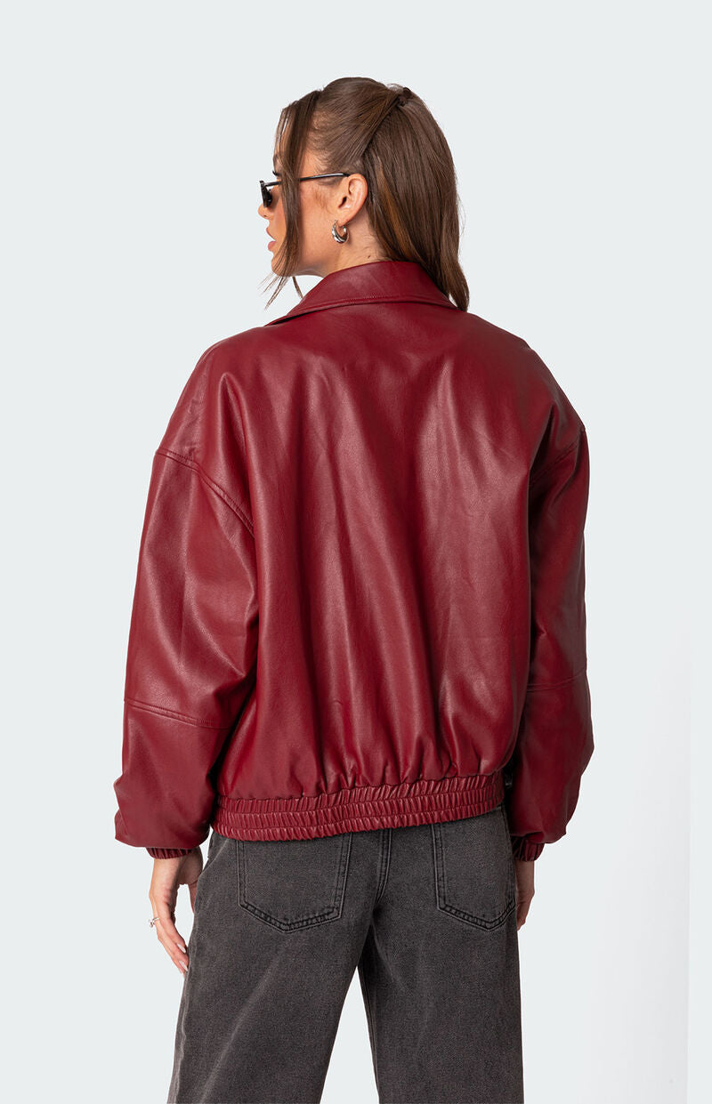 Natalie Faux Leather Bomber Jacket