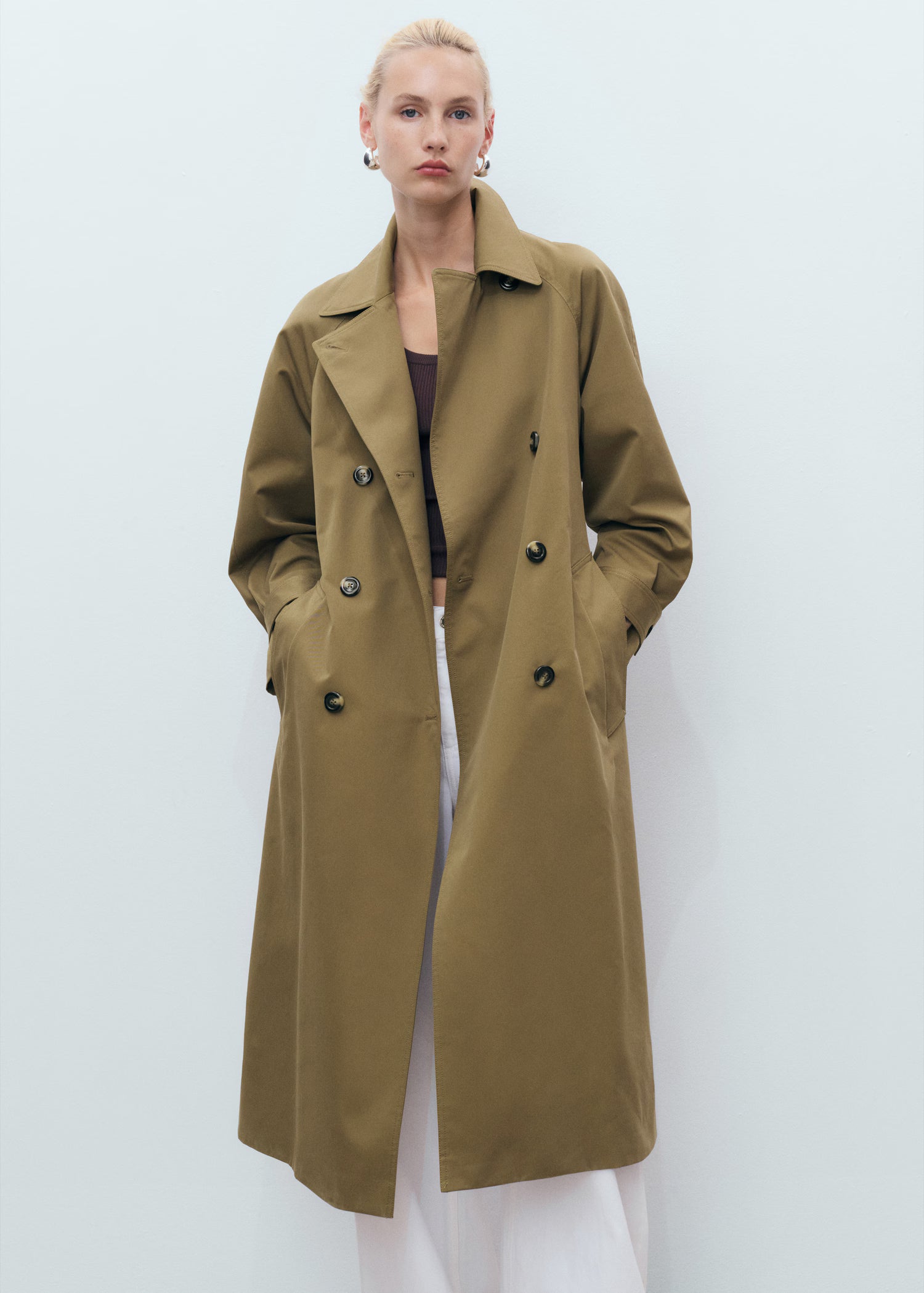 Long double-breasted trench coat