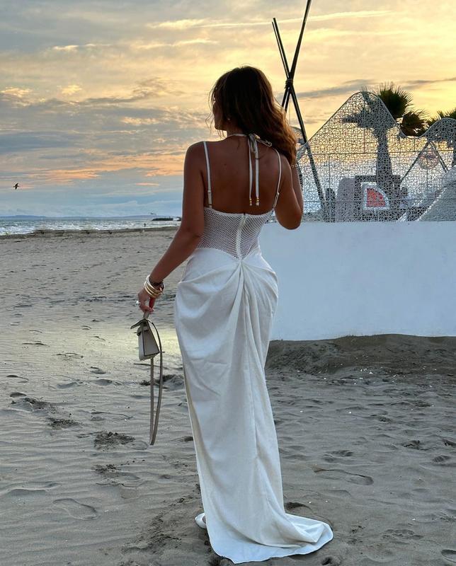 Celestina | Luxe Mesh Cut-Out Evening Dress – White