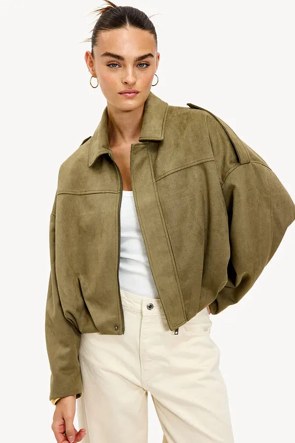 Aurrelia | Textured Oversized Bomber Jacket