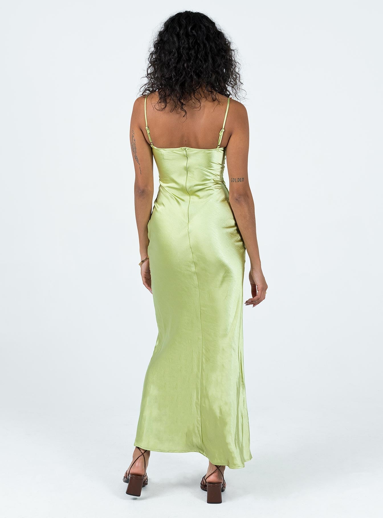 Kenzie | Satin Floral Embellished Maxi Dress – Green
