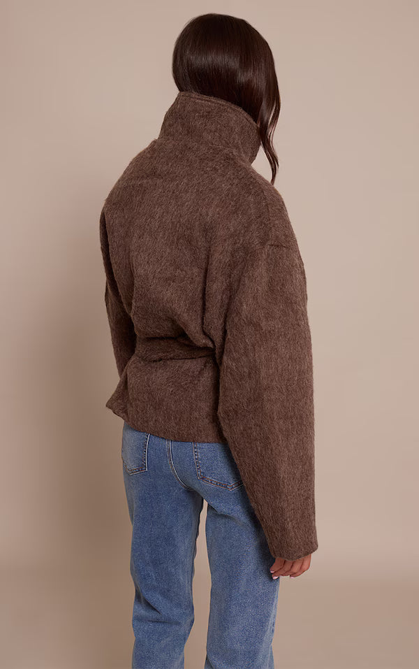 Chocolate Faux Brushed Wool Tie Waist Coat