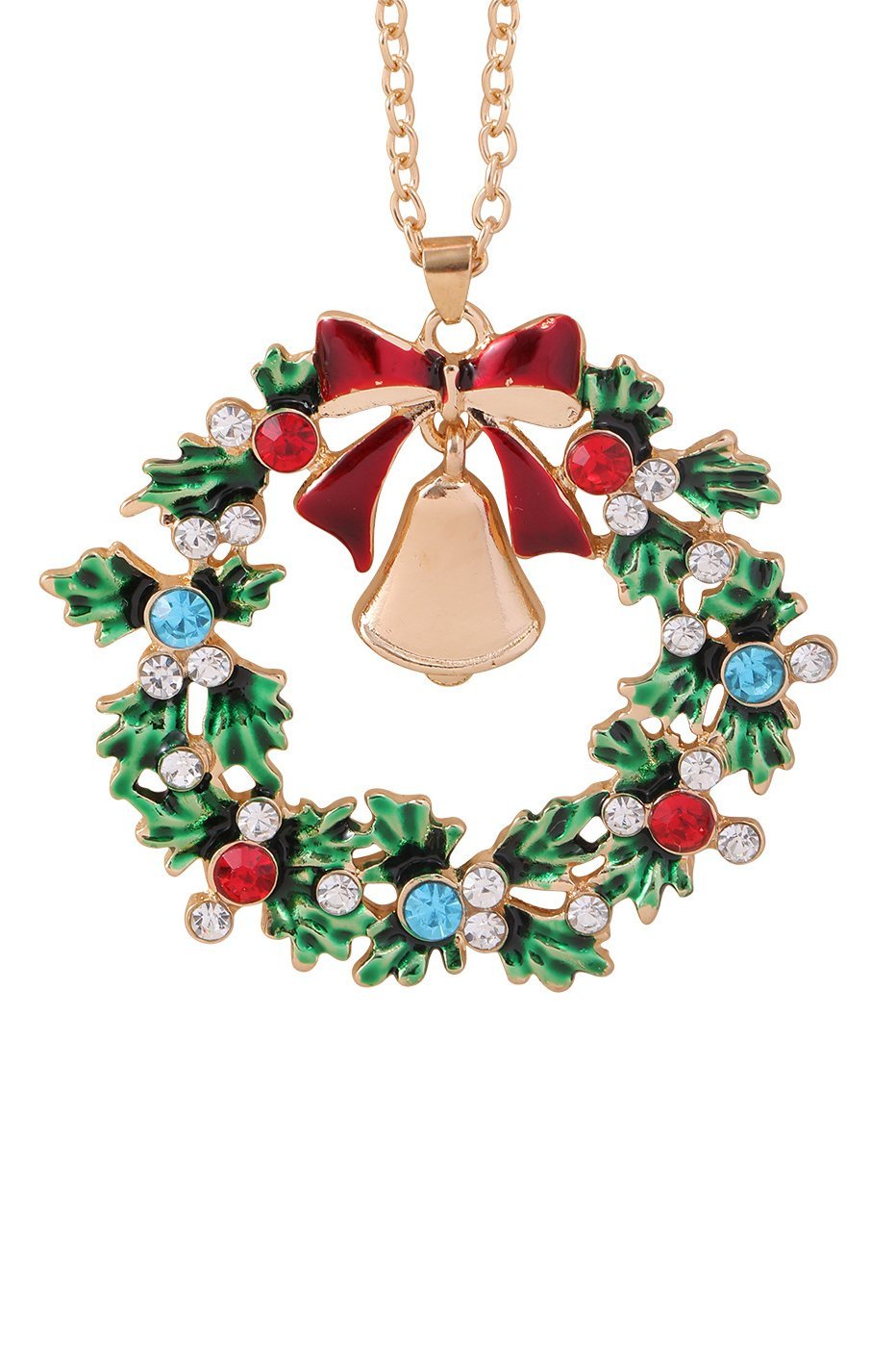 Christmas Wreath Bell Pendant Necklace