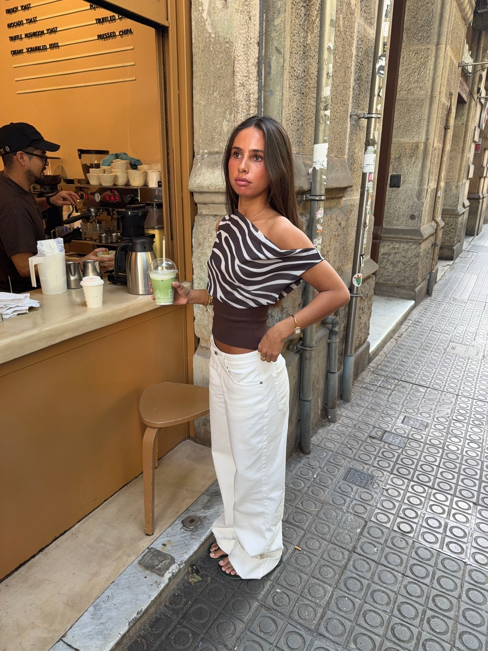 Kimmie top with zebra print - Brown/white