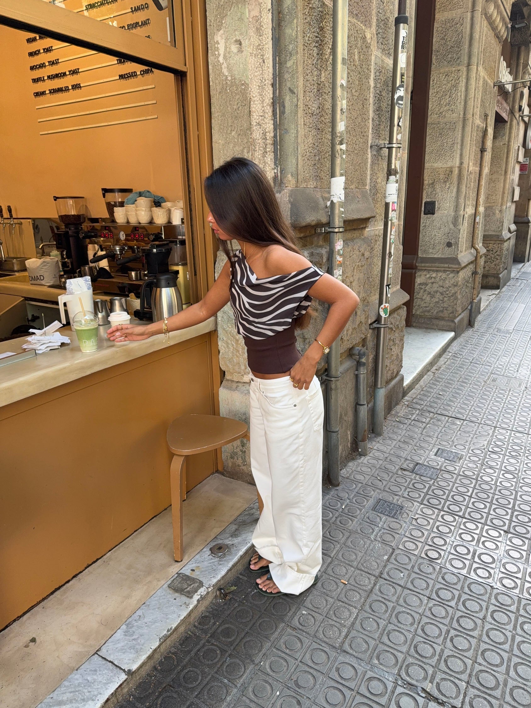 Kimmie top with zebra print - Brown/white